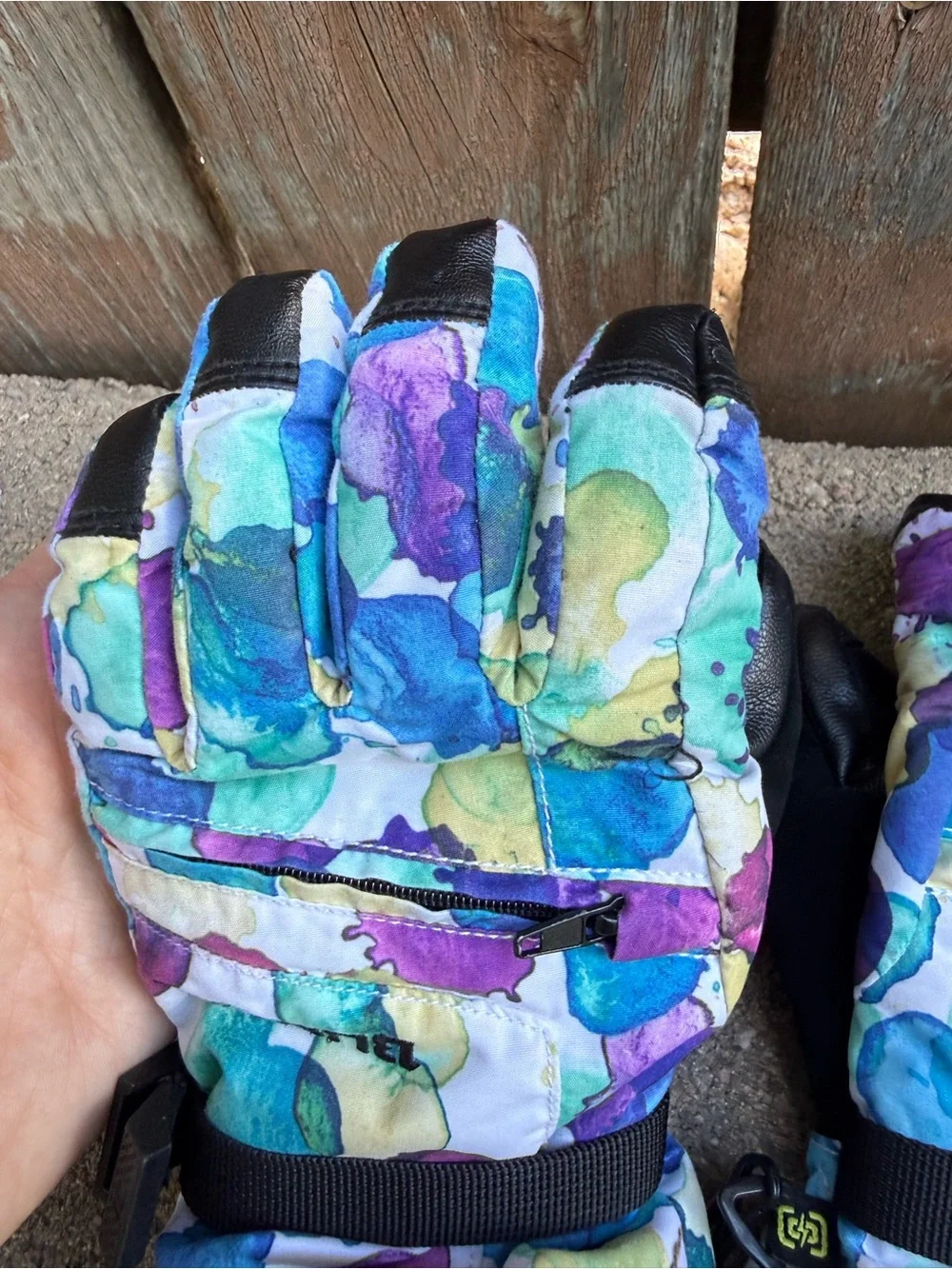 Burton Kid Blue, Purple, Green Watercolor Snow Mittens Gloves Size Small